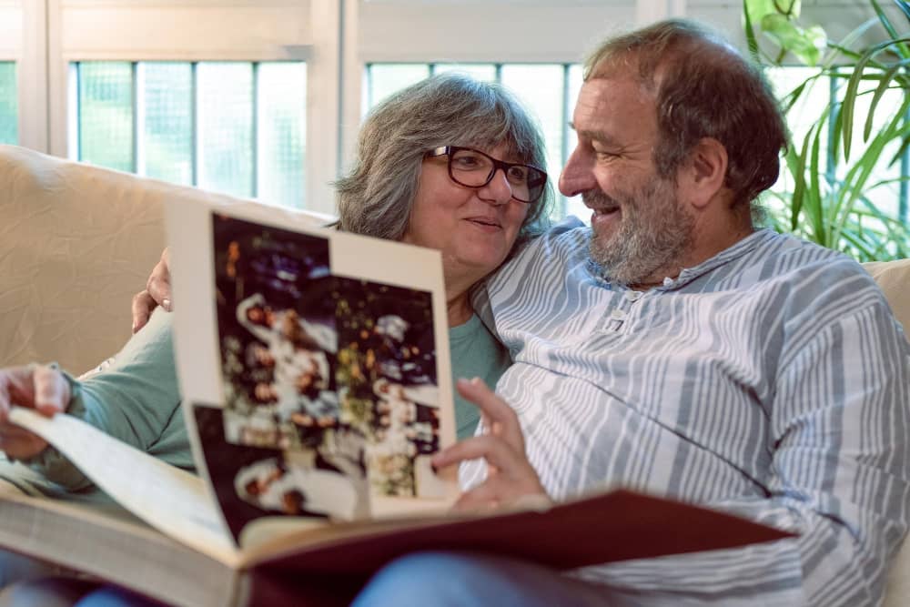 Couple looking through personalized photos